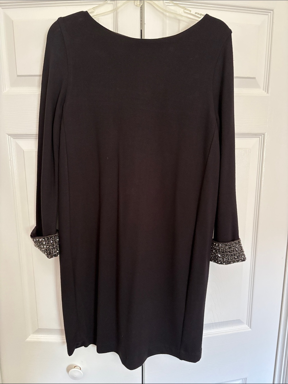 Elegant Black Dress with Bead and Sequin Cuff Detail